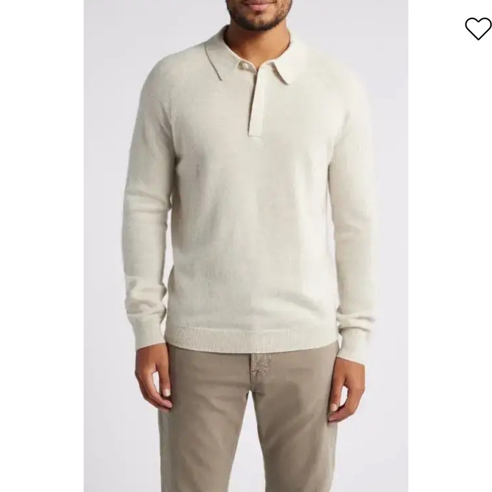 Nordstrom Men’s 100% Cashmere Polo Sweater in Ivory Sand Heather Size XL NWT